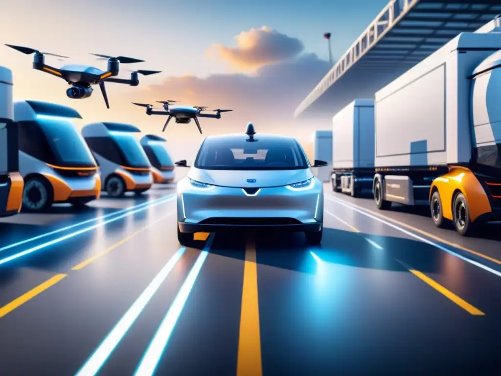 Centro logístico eléctrico: eficiencia y tecnología avanzada Una escena impresionante de un centro logístico lleno de actividad con vehículos eléctricos