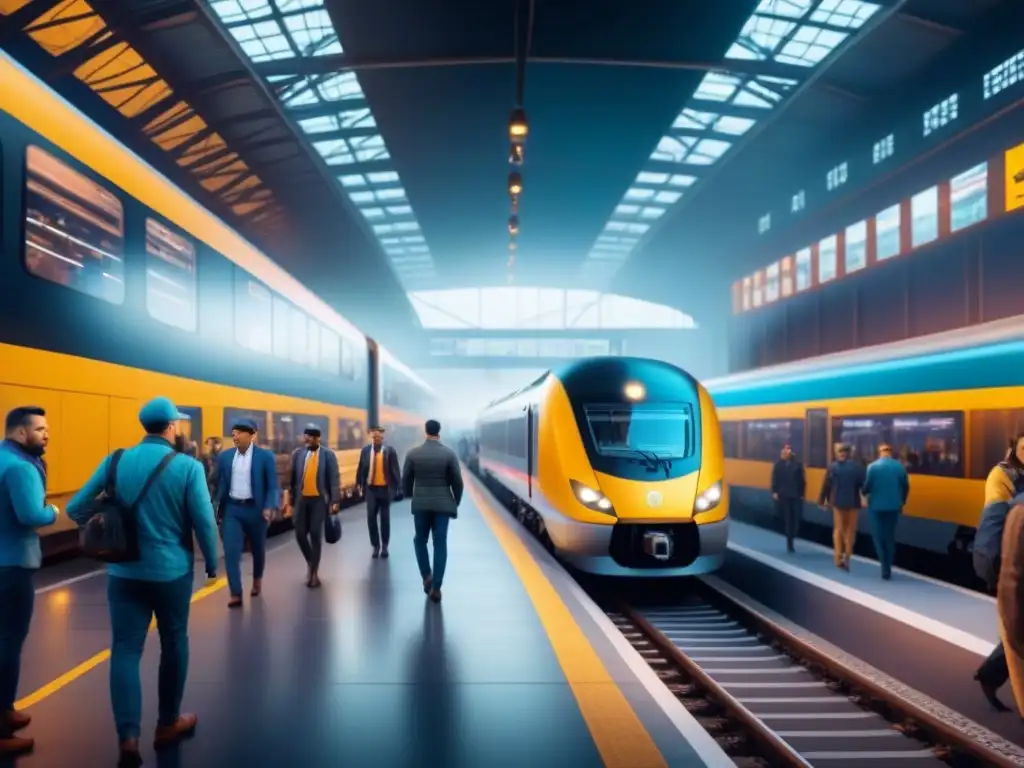 Centro de transporte multimodal del futuro: eficiencia en movimiento Escena de transporte multimodal moderno con tendencias tecnologías, mostrando eficiencia en la coordinación de operaciones
