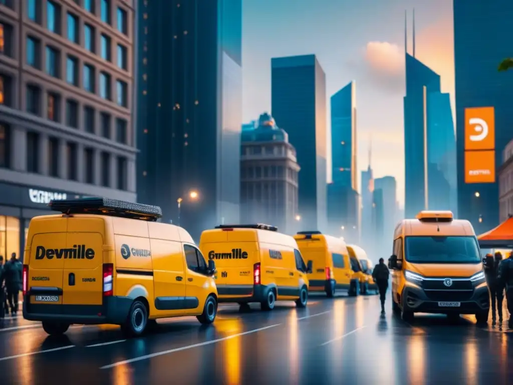 Logística urbana del futuro: tecnología y tradición en armonía Escena urbana: vehículos de entrega de Startups logística soluciones innovadoras