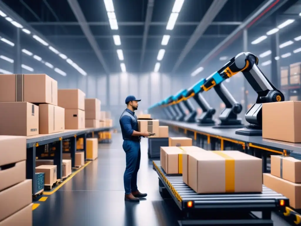 Un escenario futurista de gestión eficiente de paquetes con inteligencia artificial y robots de alta precisión