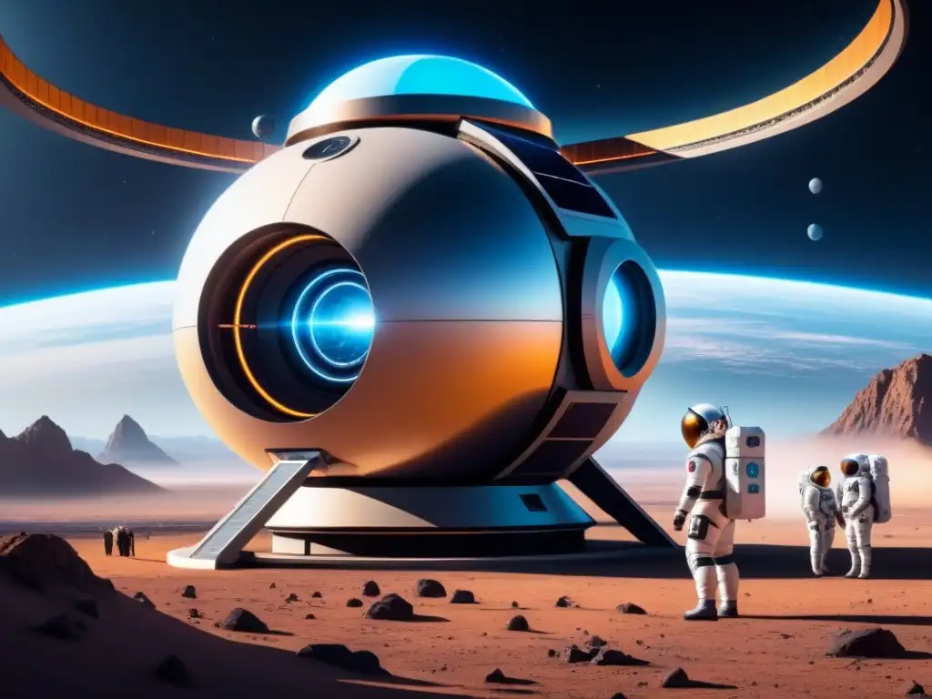 Estación espacial futurista con soluciones logísticas para misiones espaciales