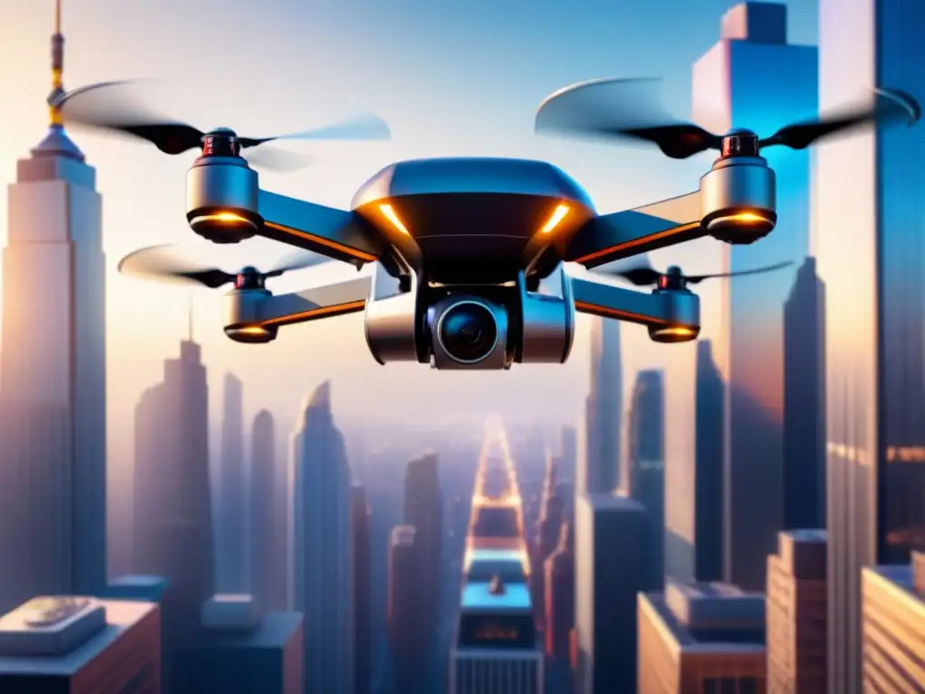 Avanzada flota de drones de entrega surcando los cielos urbanos Flota de drones avanzados realizando entregas eficientes en la ciudad