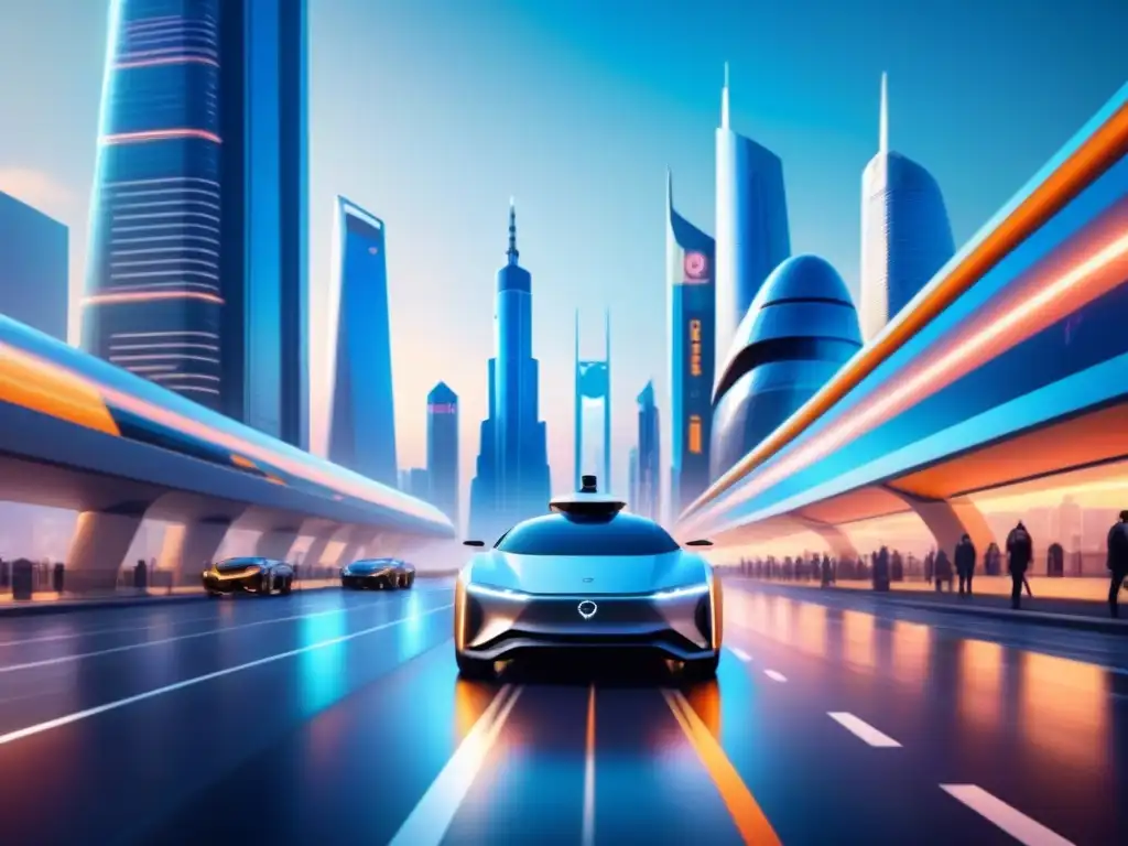Flota de vehículos autónomos en ciudad futurista Flota de vehículos autónomos en ciudad futurista: eficiencia y tecnología