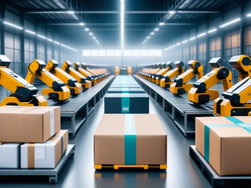 Almacén futurista con robótica en logística multimodal eficiente