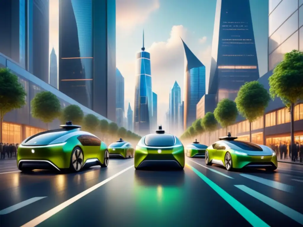 Logística futurista: drones y vehículos eco-friendly en la ciudad Un futuro urbano con Innovaciones en compostabilidad en empaquetado y transporte: drones y vehículos ecoamigables surcando entre rascacielos