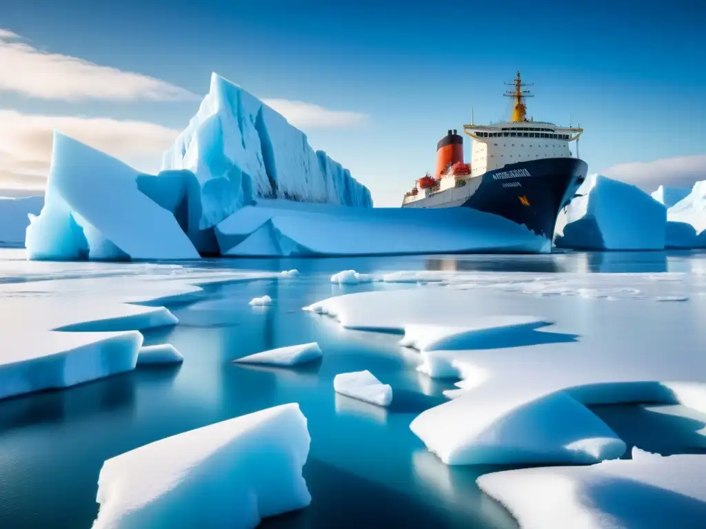 Rompiendo el hielo: gigantesco rompehielos surcando el Ártico Un gigantesco rompehielos navega por el Ártico, rompiendo el hielo mientras osos polares observan desde lejos