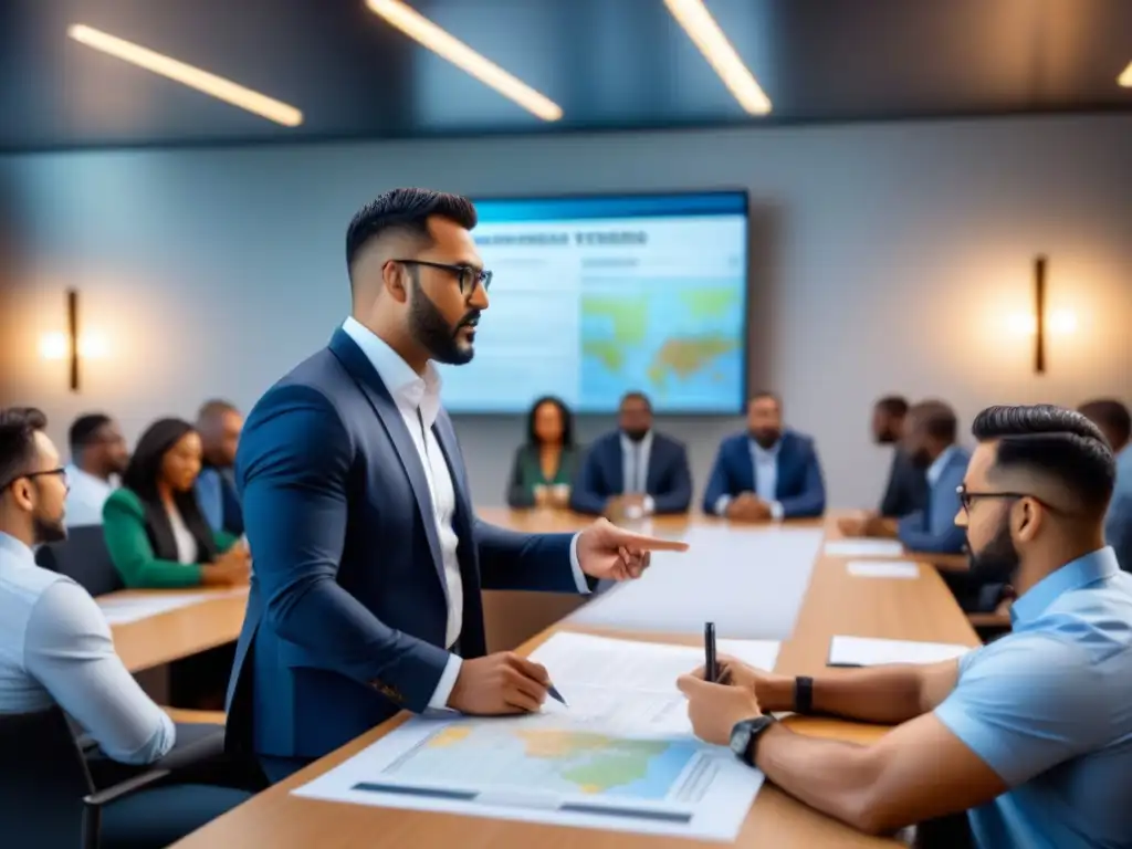 Entrenamiento de líderes logísticos: innovación y trabajo en equipo Grupo diverso en intensa capacitación líderes logística eficiente, enfocados en trabajo en equipo, resolución de problemas y planificación estratégica