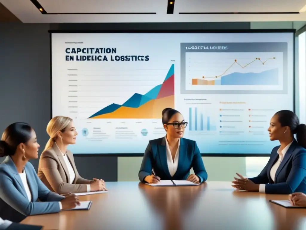 Capacitación de líderes en logística: Diversidad y éxito en acción Grupo diverso de profesionales en capacitación líderes logística eficiente en una sala moderna y soleada