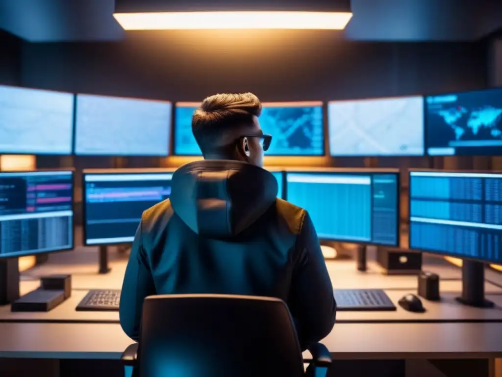 Un hacker en una habitación oscura planea ciberataques en logística: prevención eficaz