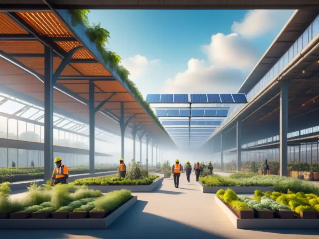 Proyecto innovador: logística verde en África Impresionante infraestructura verde logística en África: paneles solares, jardines verticales y espacios verdes con plantas autóctonas