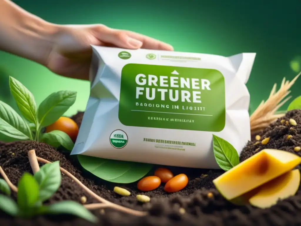 Descomposición biodegradable en compost: innovación ecofriendly Innovaciones compostabilidad empaquetado transporte: Material biodegradable descomponiéndose en compostaje, microorganismos trabajando