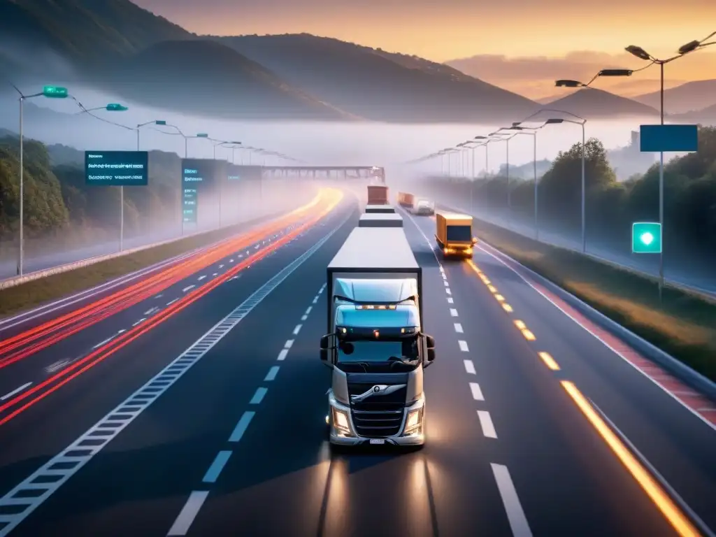 Software de optimización logística: rutas en tiempo real Interfaz sofisticada de software de optimización de rutas en tiempo real para logística, mostrando visualización de datos y eficiencia