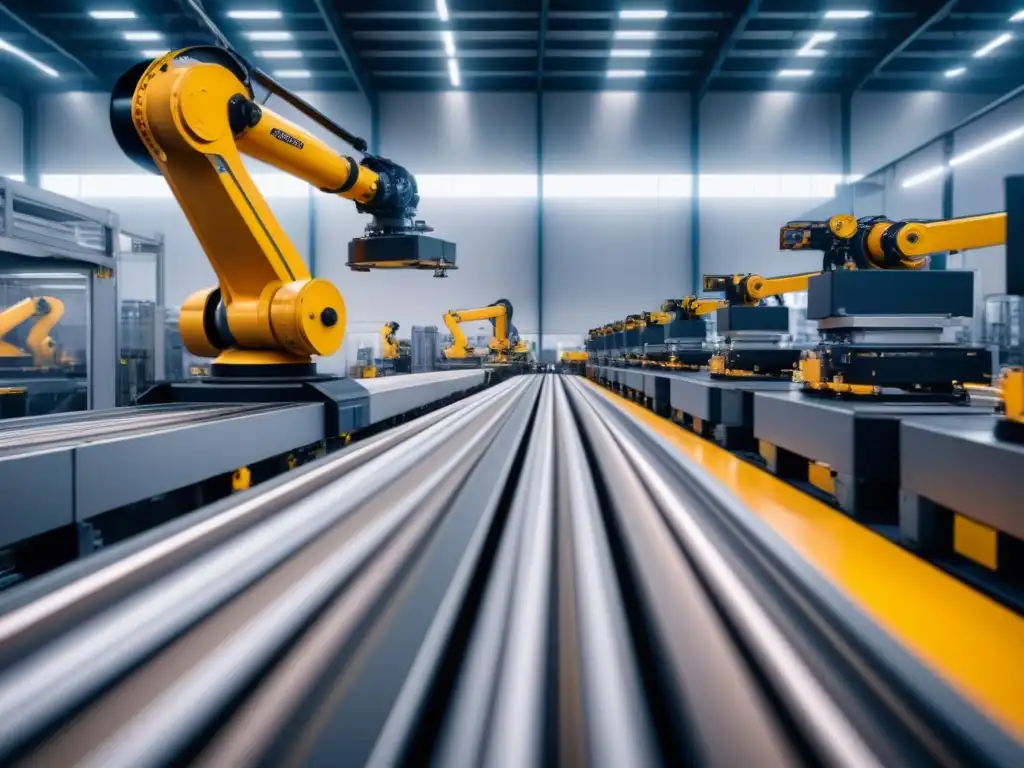Fábrica inteligente: eficiencia y precisión en la era digital Manufactura inteligente en logística: fábrica con robots clasificando productos, transportadores y tecnología avanzada
