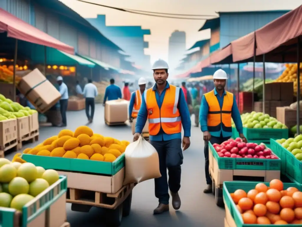 Logística eficiente en mercado emergente: diversidad y dinamismo Un mercado bullicioso en una economía emergente, con soluciones innovadoras en logística emergente en acción