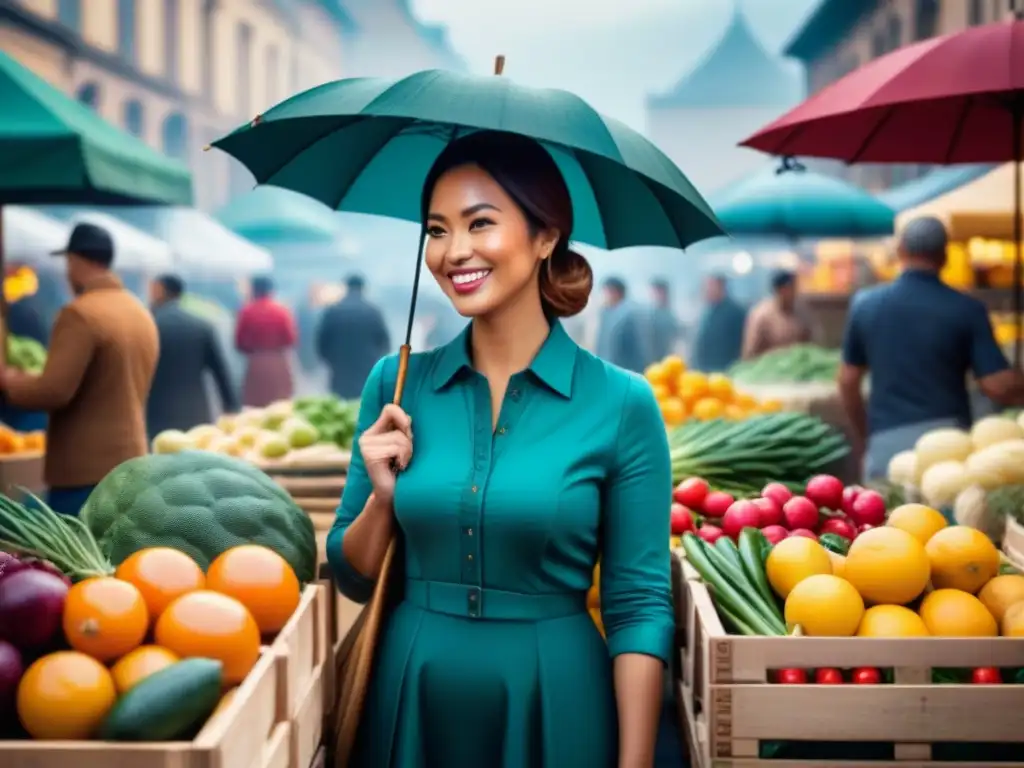 Mercado agrícola vibrante: conexión directa entre productores y consumidores Un mercado agrícola bullicioso con puestos coloridos de frutas frescas, verduras y productos locales