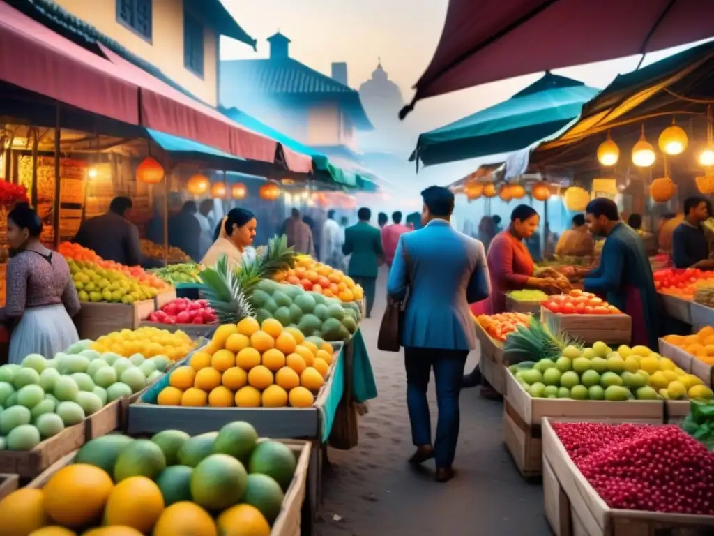 Mercado vibrante: emprendedores y diversidad en acción Un mercado bullicioso en un vibrante mercado emergente, con una logística inclusiva de emprendimiento y diversidad de productos