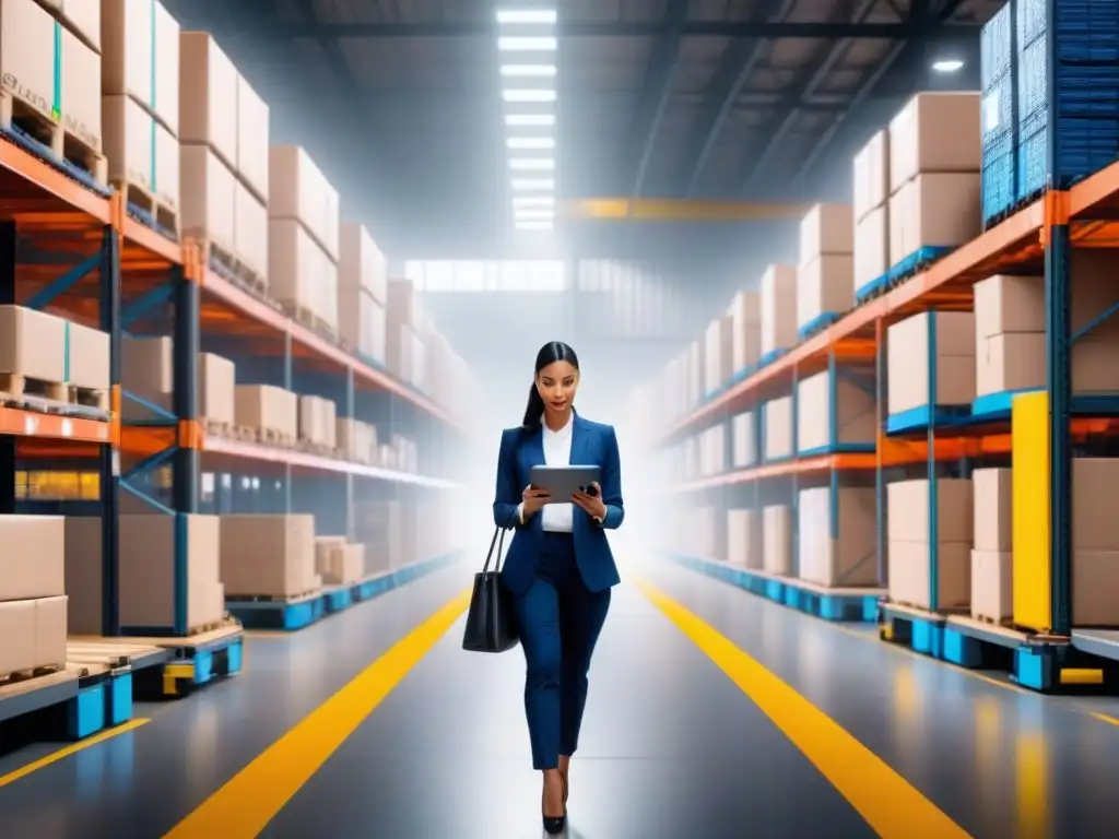 Almacén tecnológico: robots automatizados y logística eficiente Almacén moderno con soluciones tecnológicas para logística eficiente