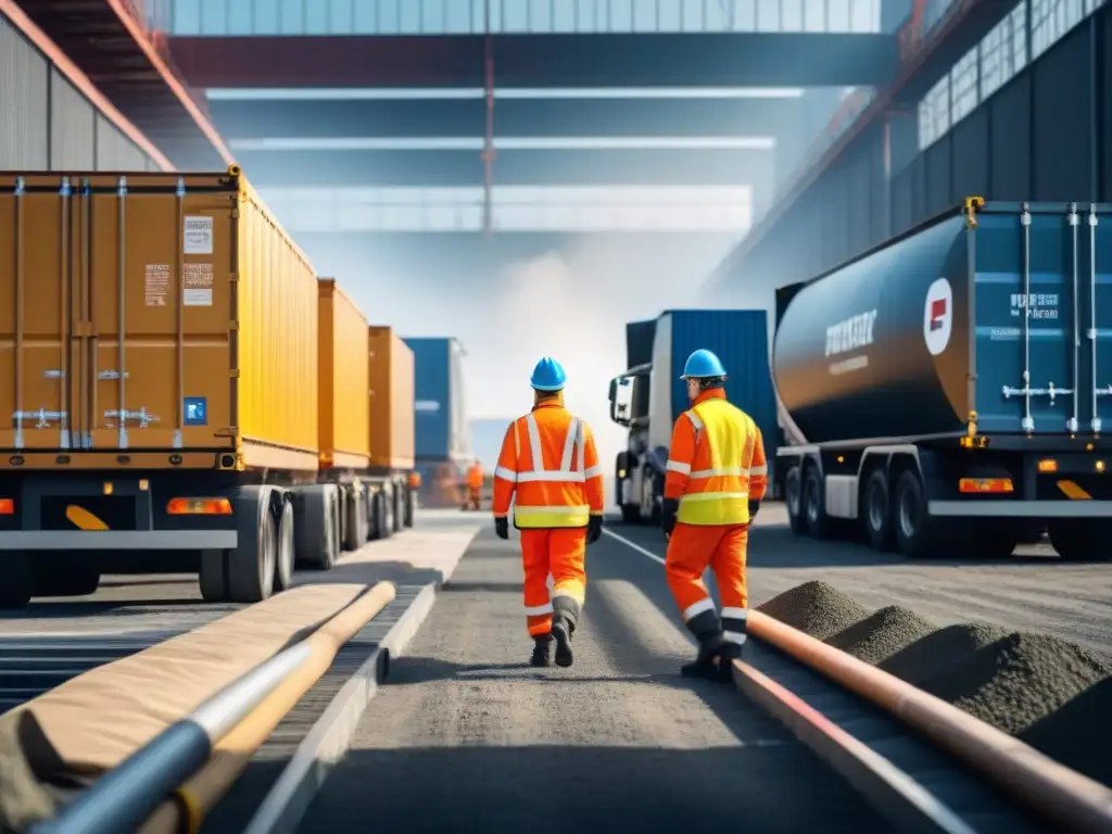 Planta de energía renovable en acción: logística sostenible Planta de recuperación energética en logística: trabajadores en planta moderna, reciclando materiales para energía