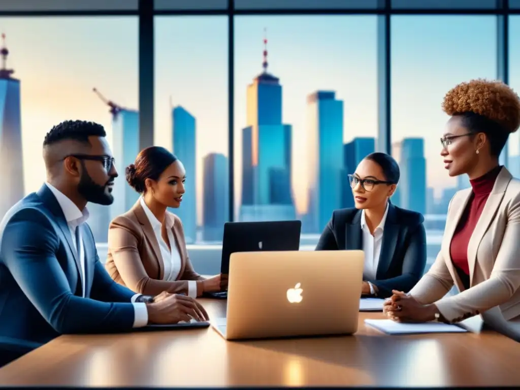 Profesionales de la logística colaborando en un moderno boardroom