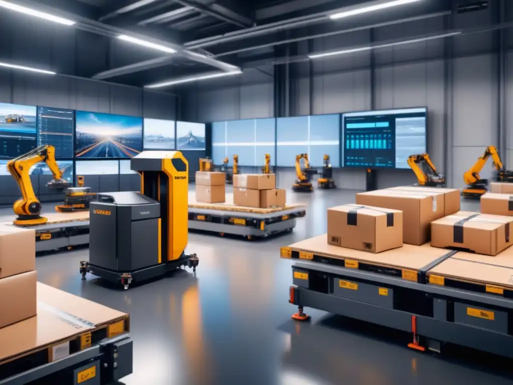 Centro logístico automatizado: robots clasificando paquetes con precisión Robots automatizados ordenan paquetes en centro logístico