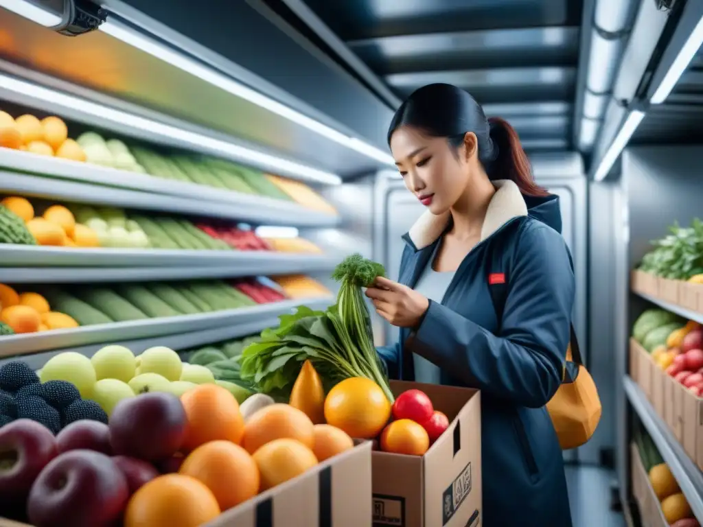 Sensor de temperatura de última generación en camión frigorífico Un sensor de temperatura de alta tecnología en un camión refrigerado, vital para productos perecederos
