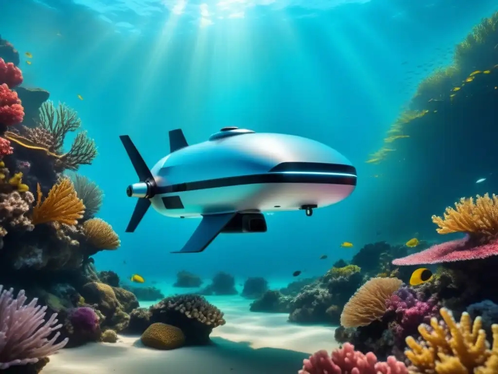 Exploración submarina con tecnología avanzada mapeando un arrecife de coral