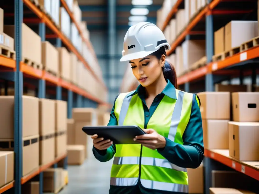 Trabajador de almacén escaneando etiquetas RFID en cajas de productos Un trabajador de almacén escanea etiquetas RFID en cajas de productos, mostrando logística sostenible con tecnología RFID