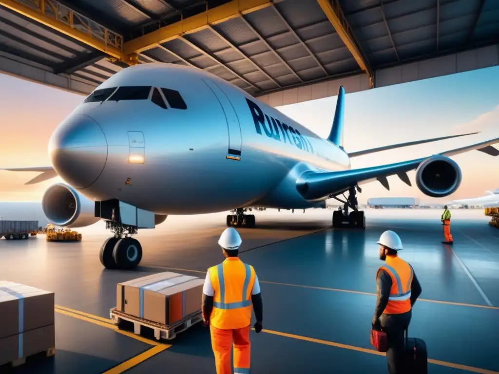 Operación logística impecable en aeropuerto de carga Trabajo meticuloso en área de carga aérea, destacando la importancia de mitigar riesgos en transporte de mercancías