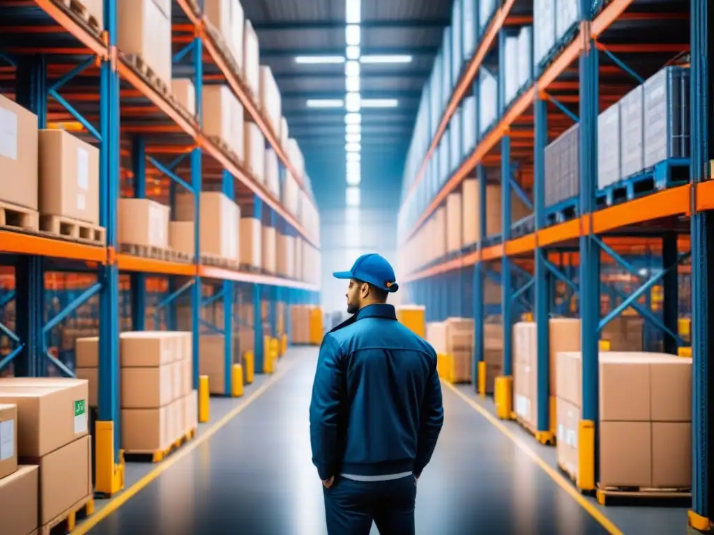 Almacén logístico de alta tecnología: optimización y eficiencia Trasfondo de almacén logístico con simulaciones avanzadas
