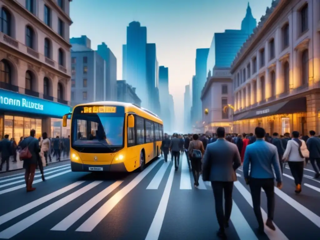 Vibrante calle de la ciudad con Inteligencia artificial en transporte multimodal