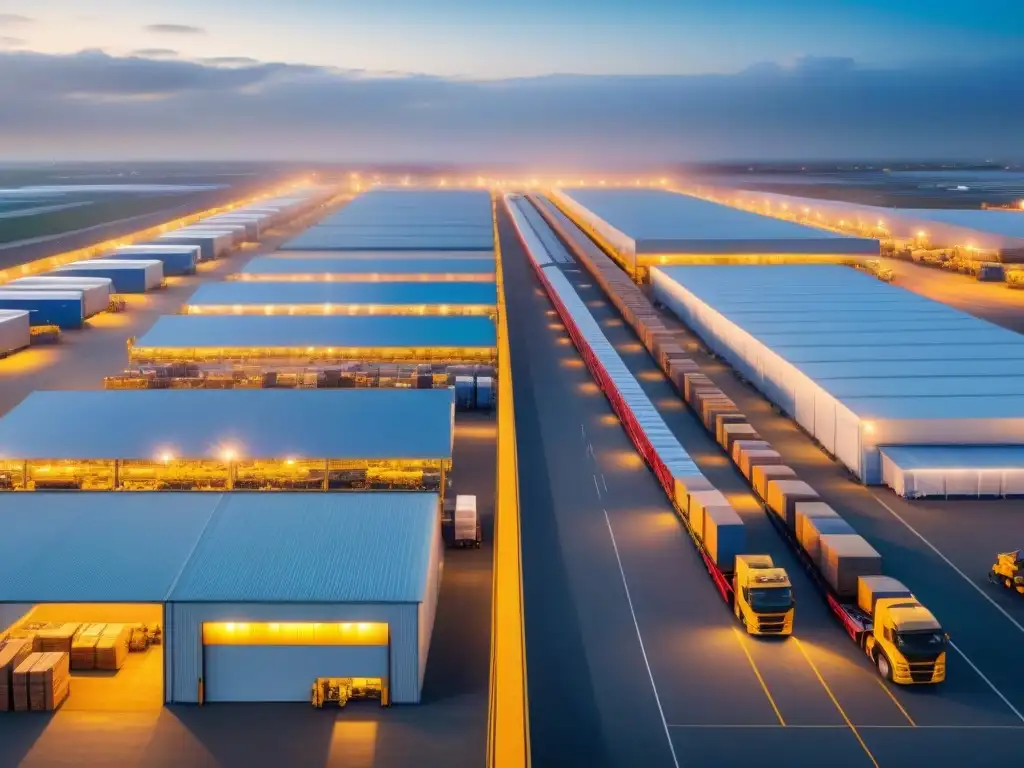 Centro logístico panafricano: eficiencia y escala en movimiento Un vibrante centro logístico panafricano eficiente, lleno de actividad y diversidad, coordinando la distribución global de mercancías