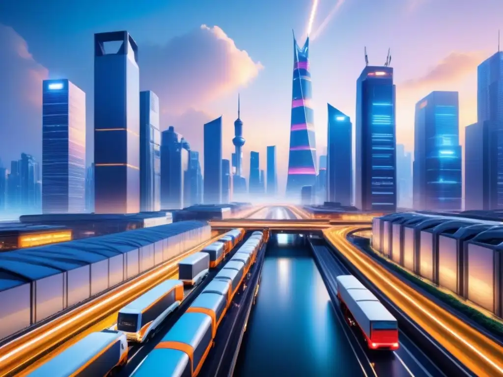 Metrópolis asiática: logística urbana inteligente en acción Vibrante ciudad asiática de noche con logística en ciudades inteligentes Asia