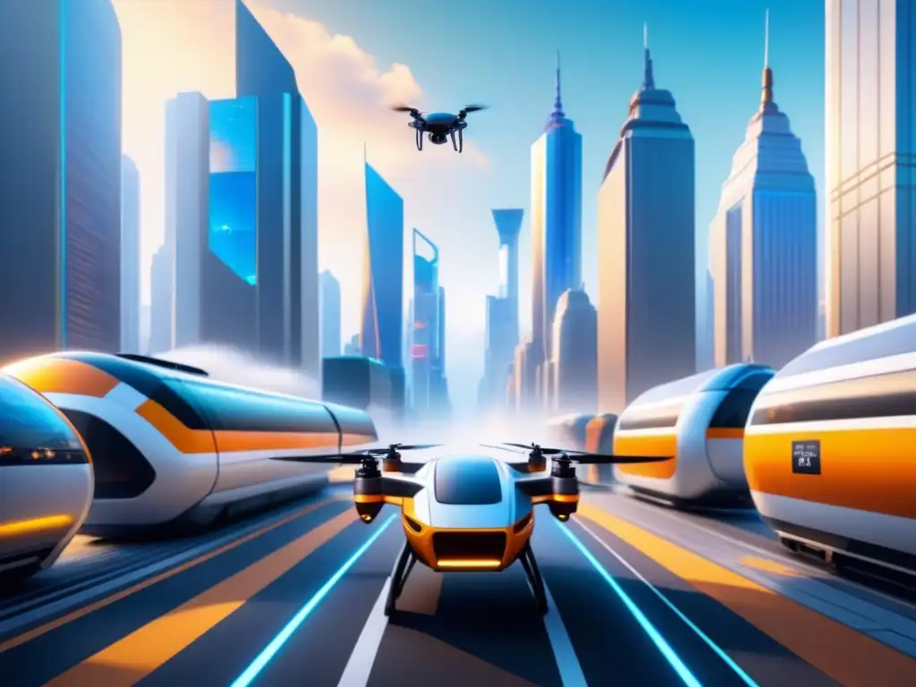 Metrópolis futurista: transporte avanzado y logística de vanguardia Vibrante ciudad futurista con soluciones innovadoras logística transporte eficiente