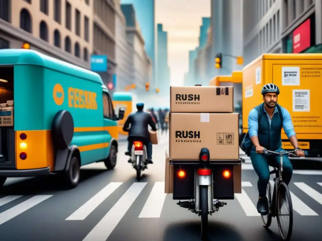 Escena urbana: logística de transporte eficiente en la ciudad Vibrante escena urbana con soluciones innovadoras en logística y transporte eficiente