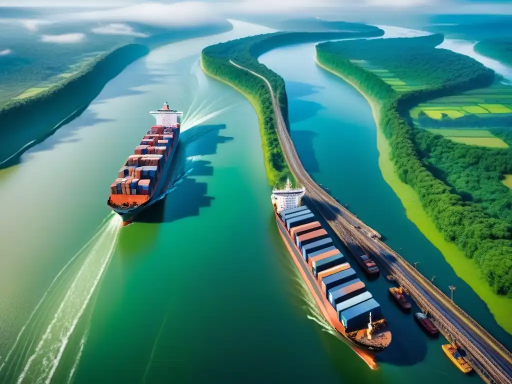 Vitalidad logística en un puerto fluvial remoto Vibrante logística fluvial marítima en zonas aisladas: barcos, trabajadores y actividad entre verdes ríos y bosques