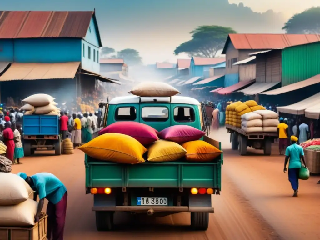 Mercado africano: logística colorida y diversa Un vibrante mercado africano con logística innovadora en África