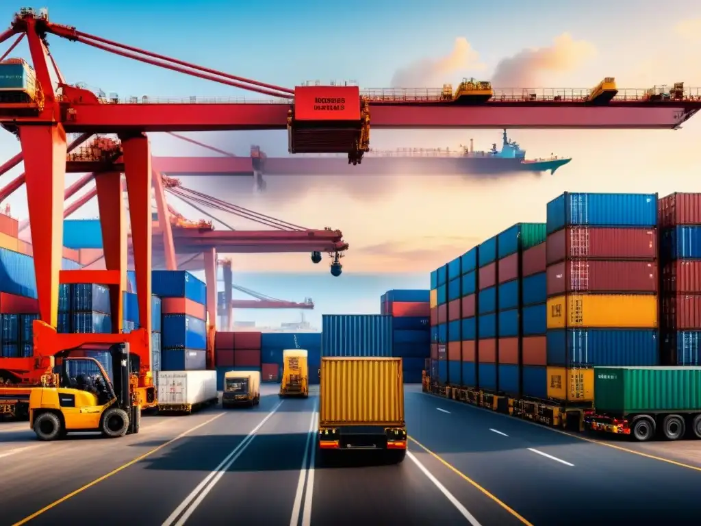 Logística vibrante: Puerto de carga en África El vibrante puerto de carga en África con contenedores siendo cargados y descargados, reflejando la logística innovadora en África