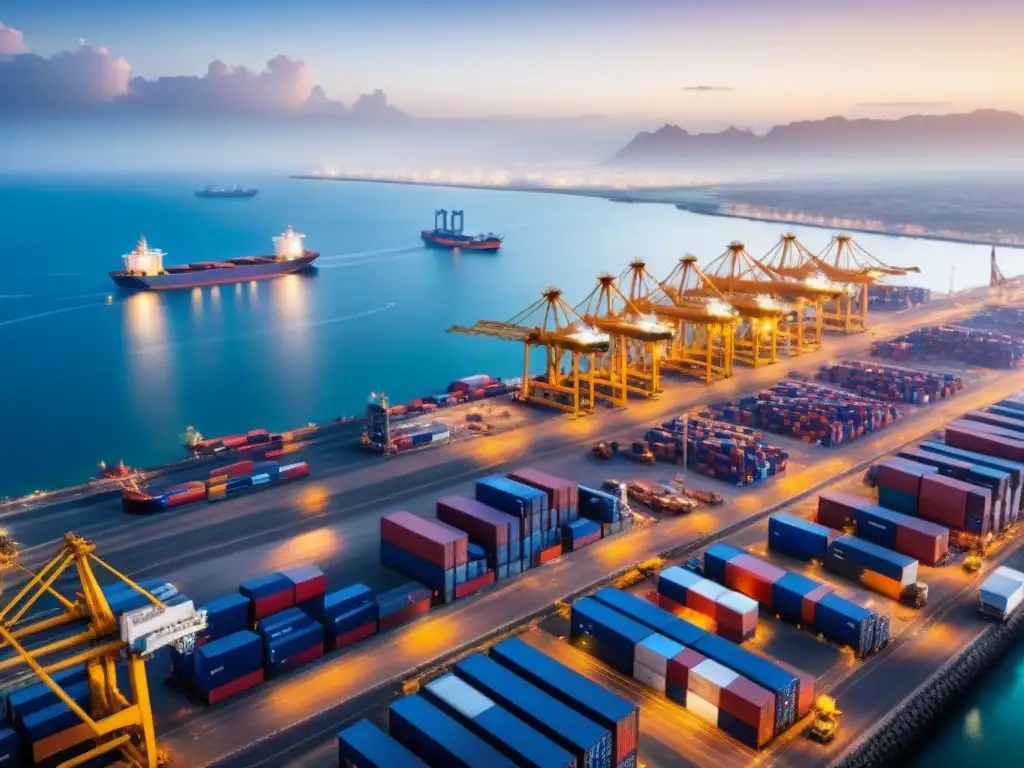 Logística portuaria en Djibouti: conectividad africana en movimiento Vibrante puerto de Djibouti: contenedores, grúas y camiones en movimiento
