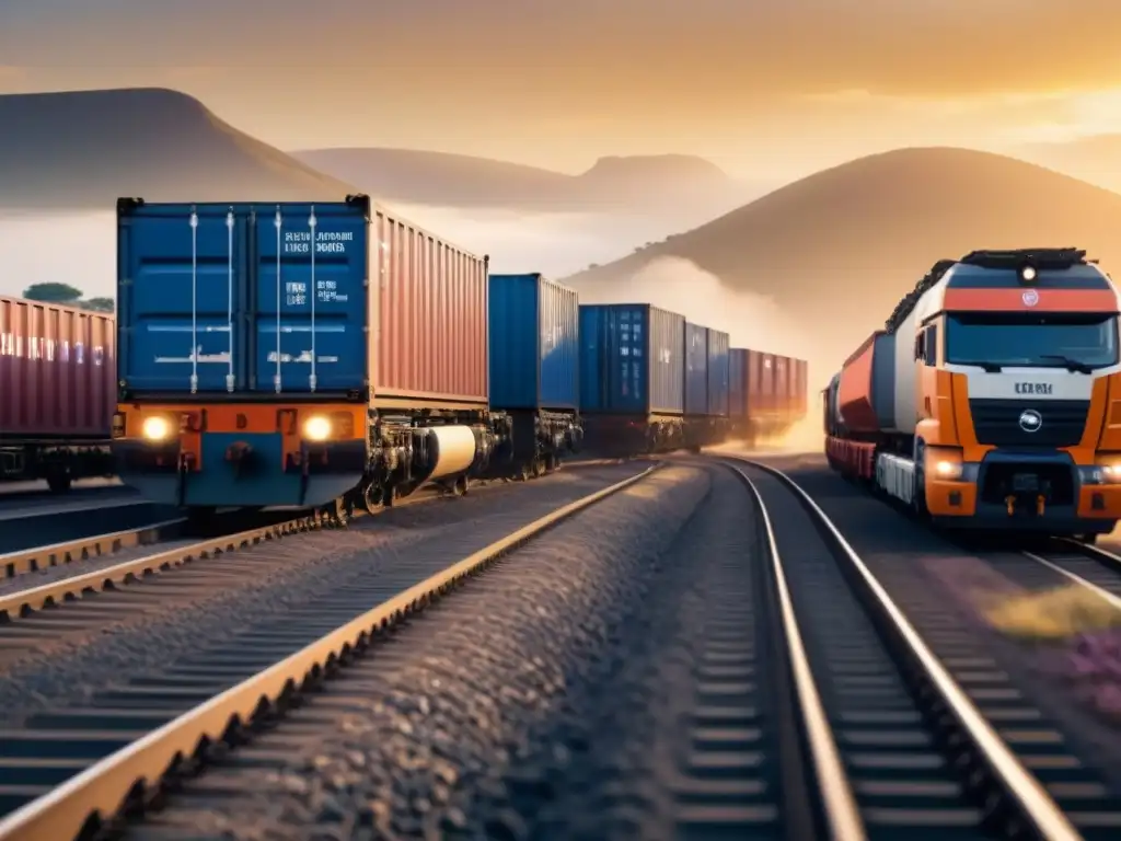 Estación de trenes en África: eficiencia logística y diversidad laboral Vibrante estación de tren en África con carga y trabajadores, reflejando la eficiencia del transporte mercancías en ferrocarriles
