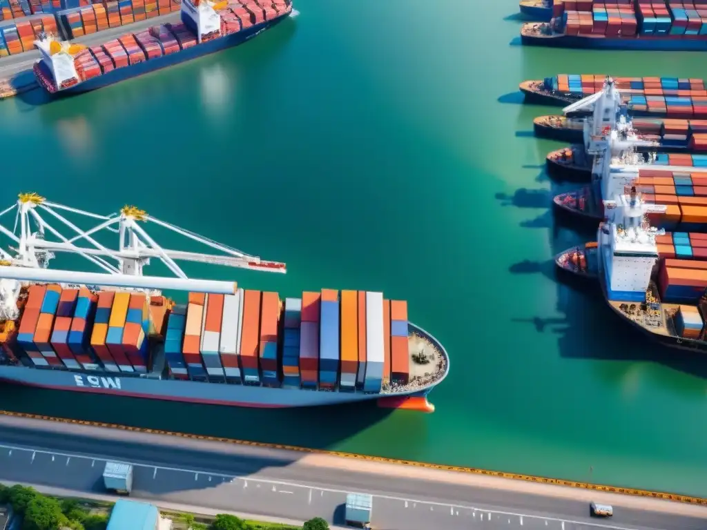 Eficiencia logística: Puerto de Singapur, centro global de comercio Vista aérea del Puerto de Singapur con estrategias logísticas innovadoras que lo posicionan como hub global comercial