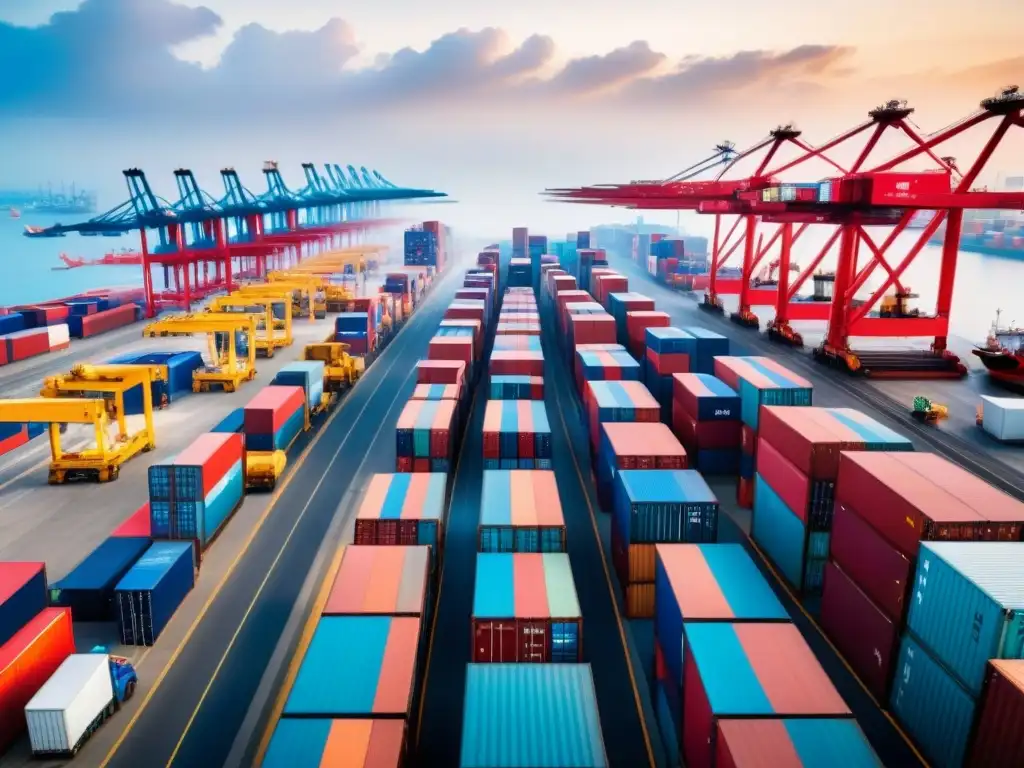 Centro de comercio internacional: caos organizado Zona franca para Importación y Exportación: bulliciosa actividad logística en un hub comercial internacional